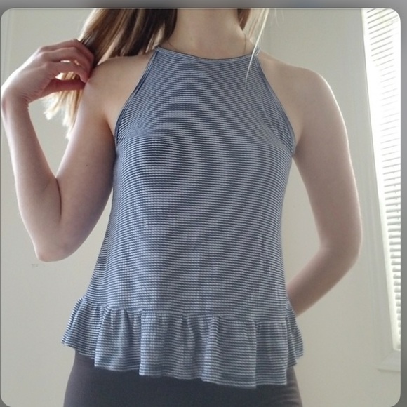 Navy Striped Ruffle Tank Top - Picture 2 of 4